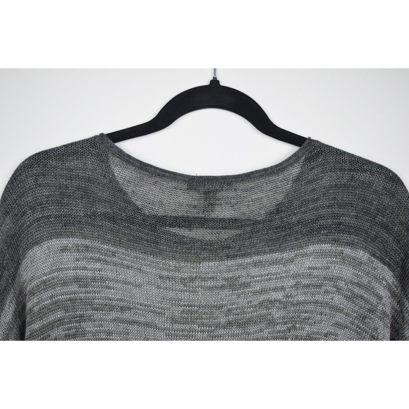 Eileen Fisher Womens Sweater Open Knit Linen Gray Striped Long Sleeve Sz Medium - Picture 9 of 16